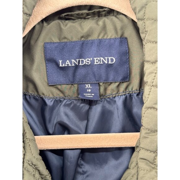 Lands End Quilted Jacket Womens Olive Diamond Pattern Button Closure Size XL 18 - Picture 5 of 9